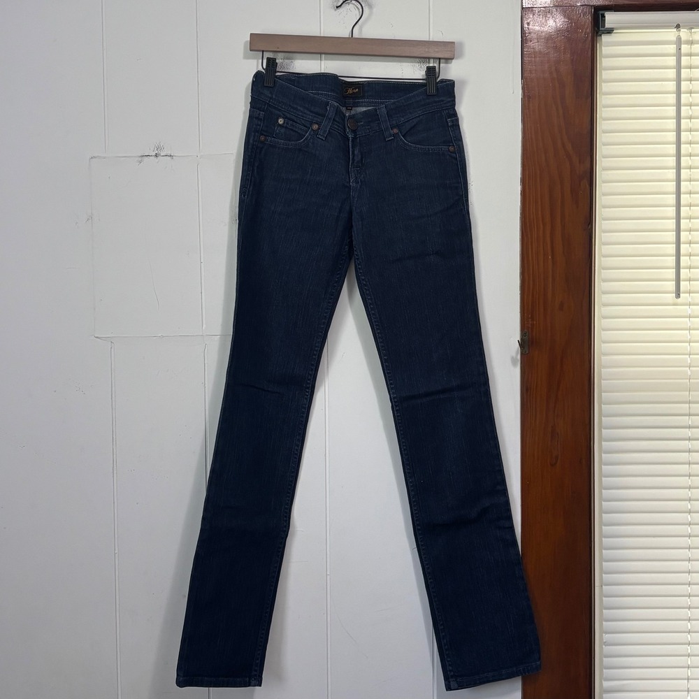 Horn Jeans Womens 26 Dark Wash‎ Straight Leg Skull Crown Embroidered Denim LA